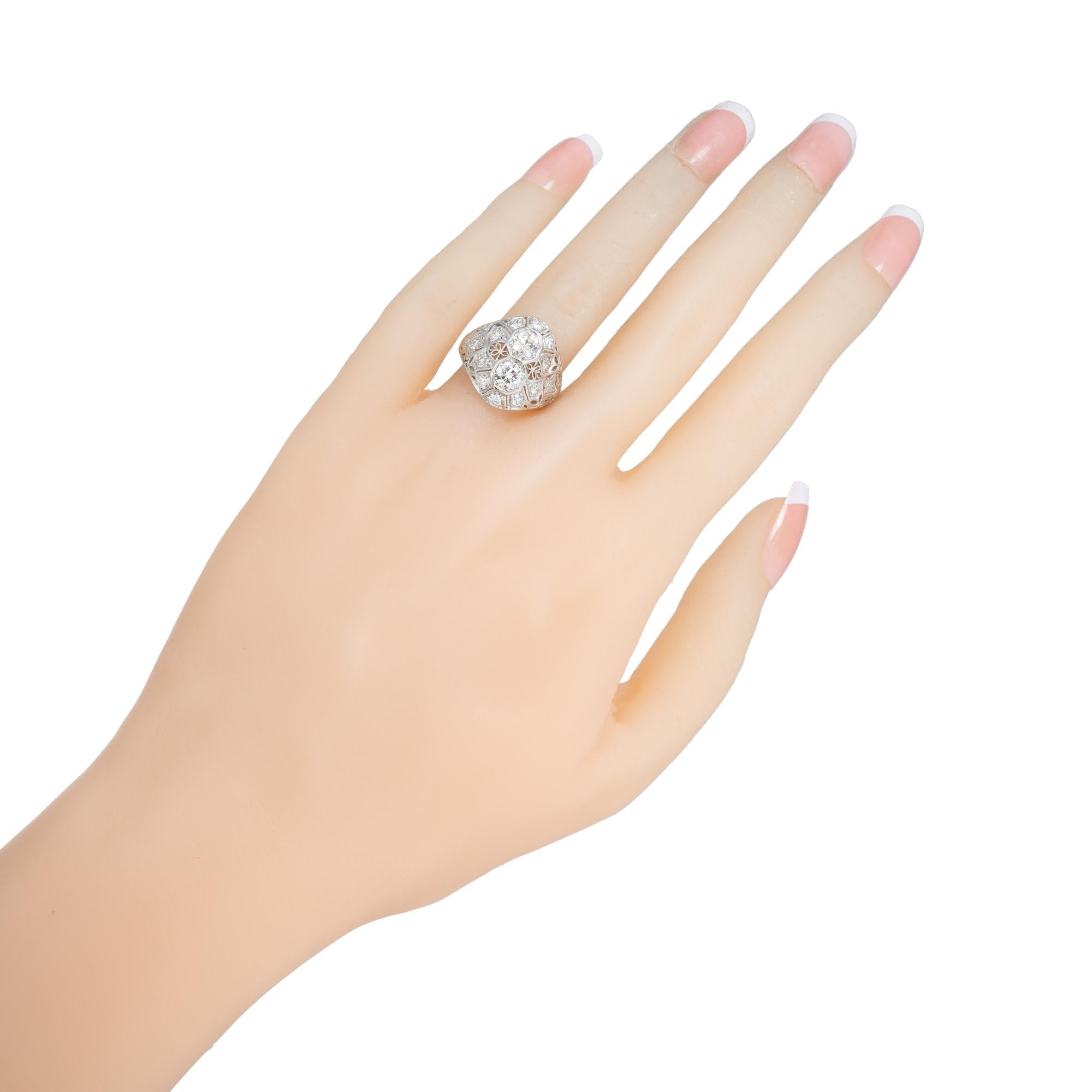 .66 Carat Old European Cut Art Deco Diamond Domed Platinum Cocktail Ring For Sale 3