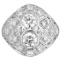 Antique .66 Carat Old European Cut Art Deco Diamond Domed Platinum Cocktail Ring