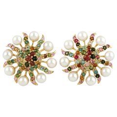 6.6 Carat Pearl Tourmaline 18 Karat Gold Diamond Stud Earrings