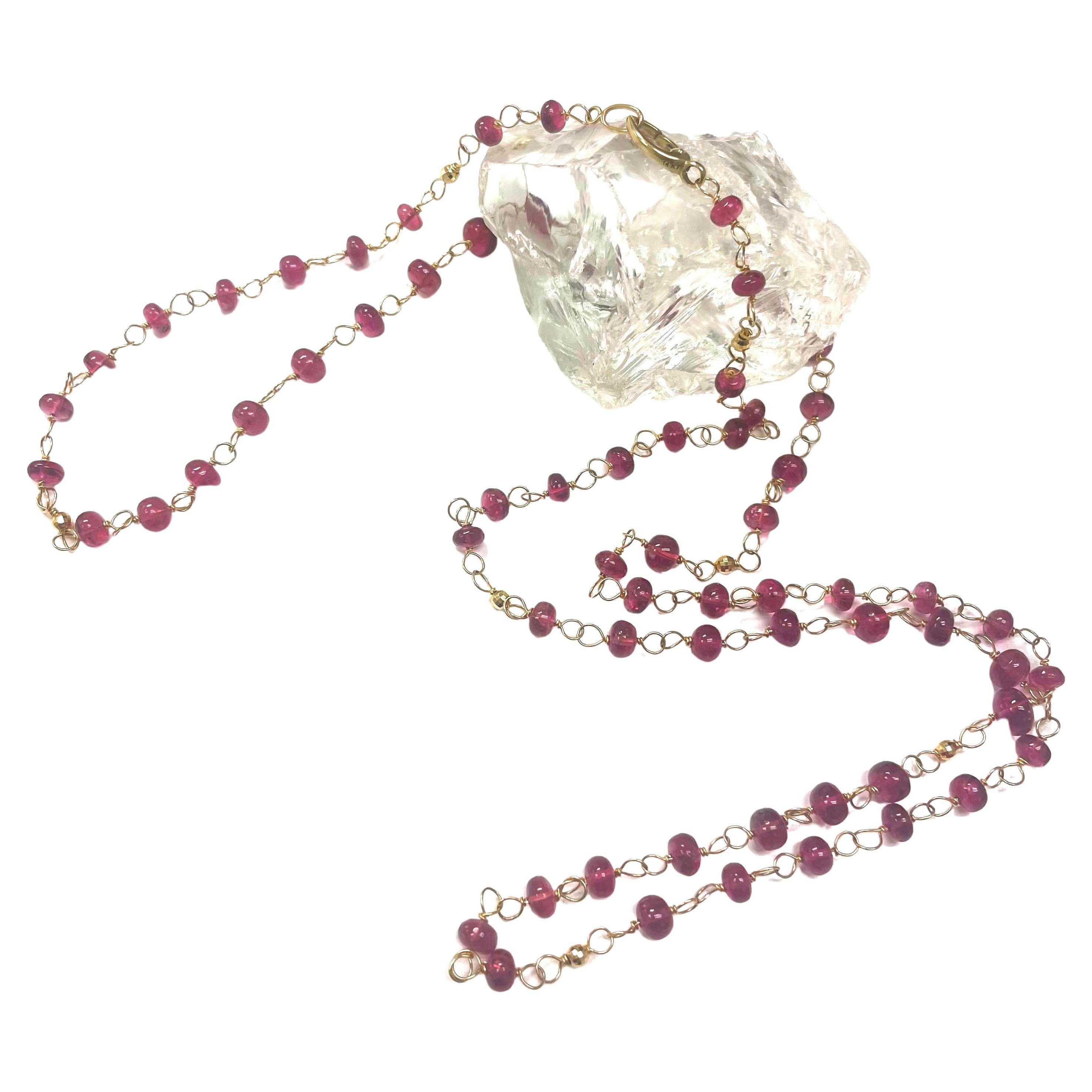 Artisan 66 Carats Pink Tourmaline and Yellow Gold Paradizia Necklace For Sale