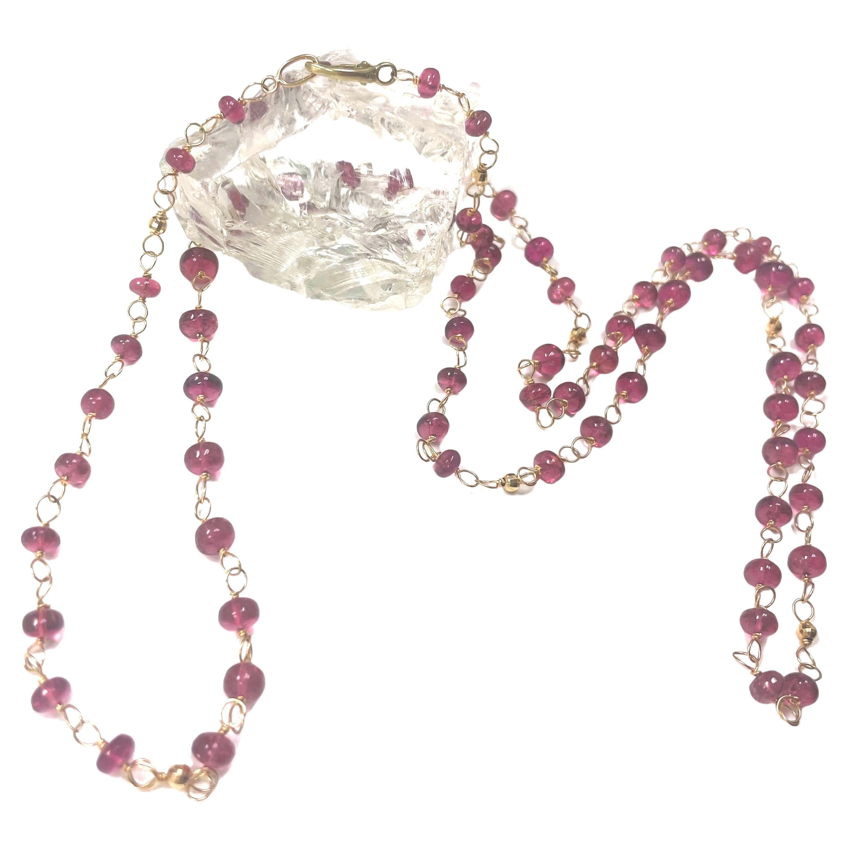 Bead 66 Carats Pink Tourmaline and Yellow Gold Paradizia Necklace For Sale
