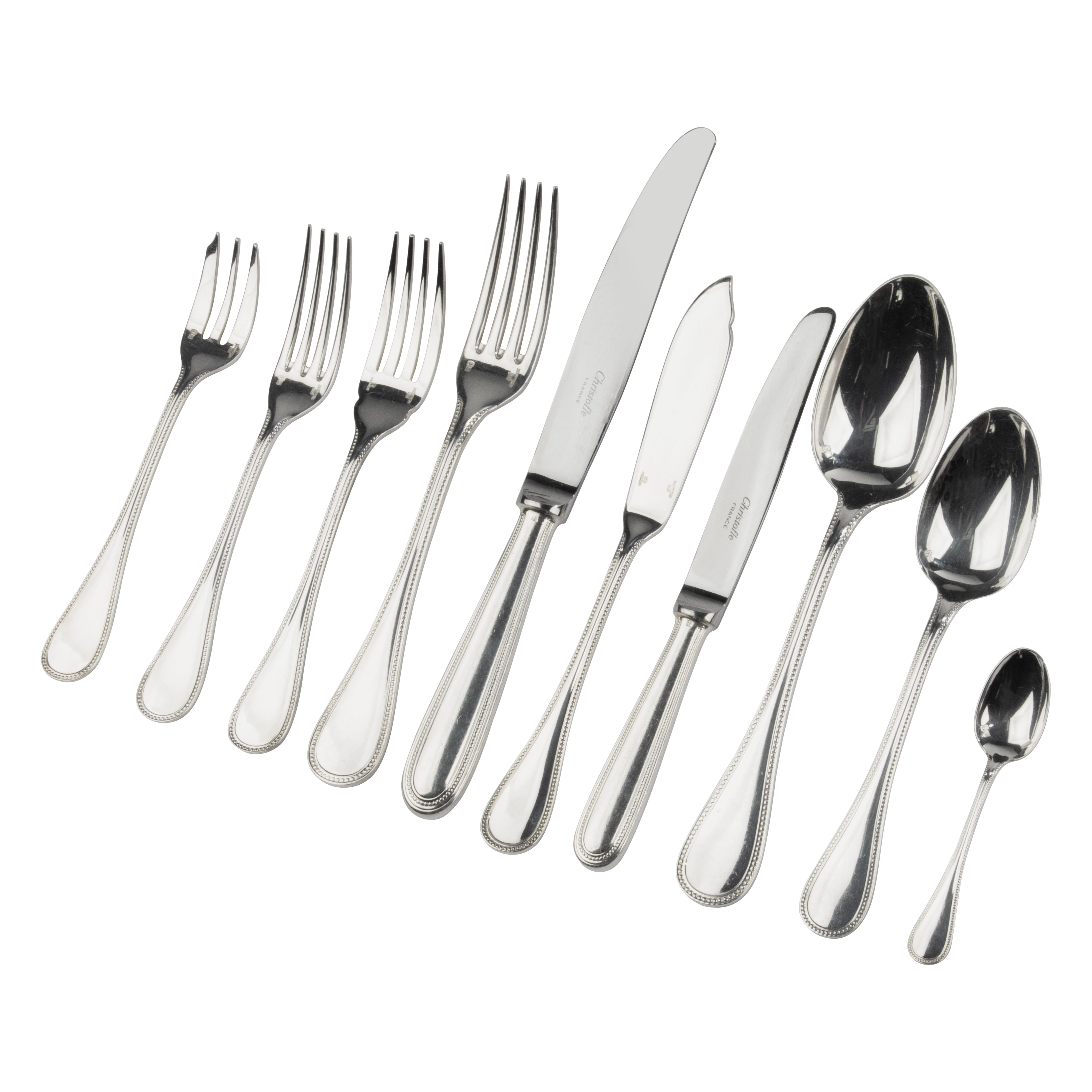 66-Piece Set Tableware - Christofle - Perles - Complete for 6 Persons