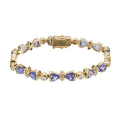 6.60 Carat Blue Triangular Tanzanite Diamond Yellow Gold Bracelet