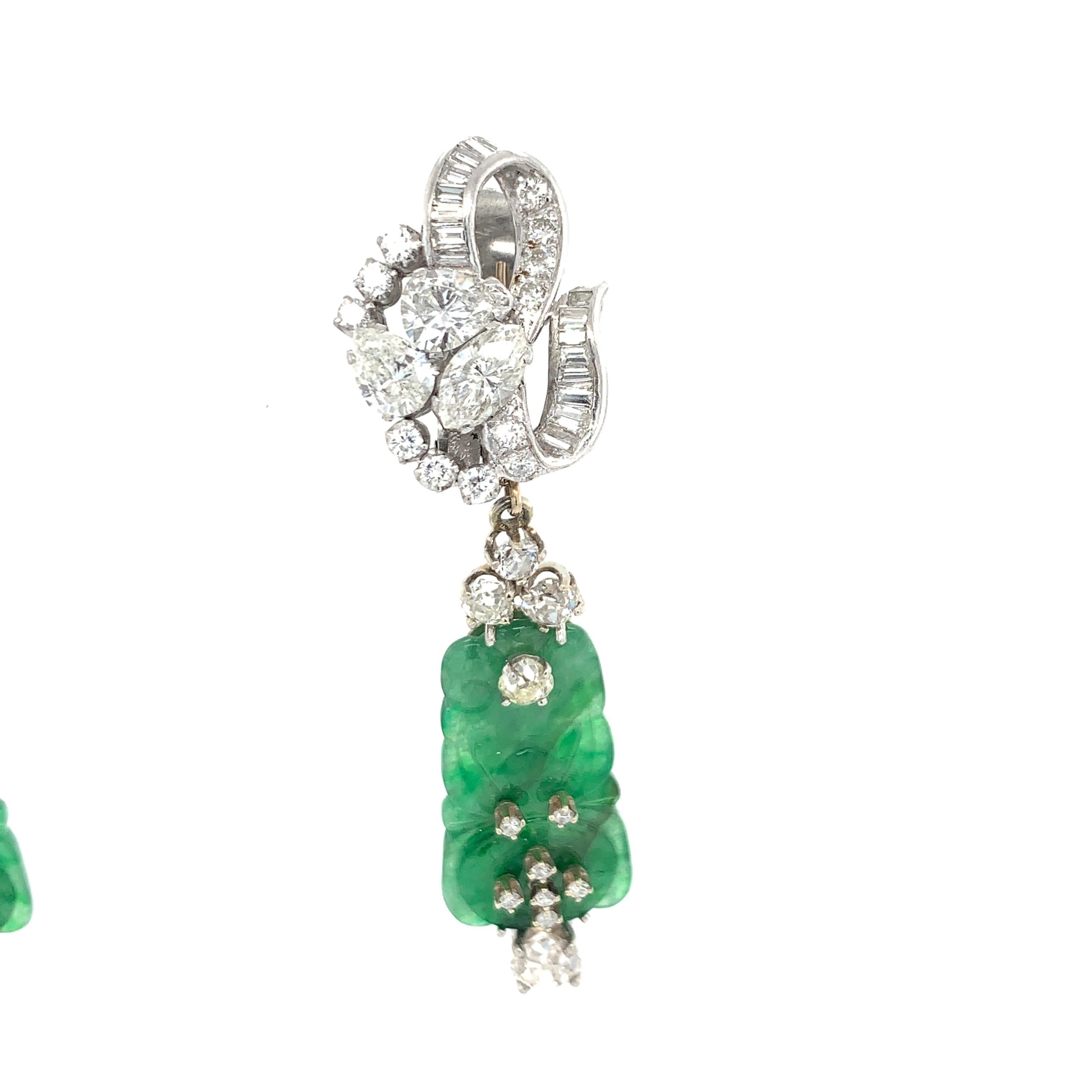 Women's 6.60 Carat Diamond and Jadeite 'Day/Night' Ear Pendants
