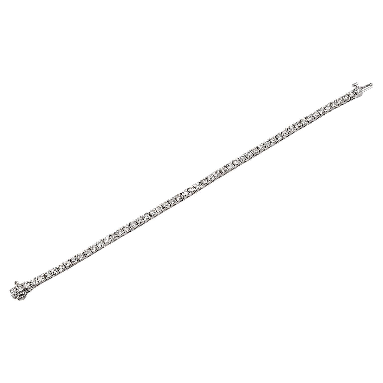 6.60-Carat Diamond Tennis Bracelet in 14kt White Gold For Sale