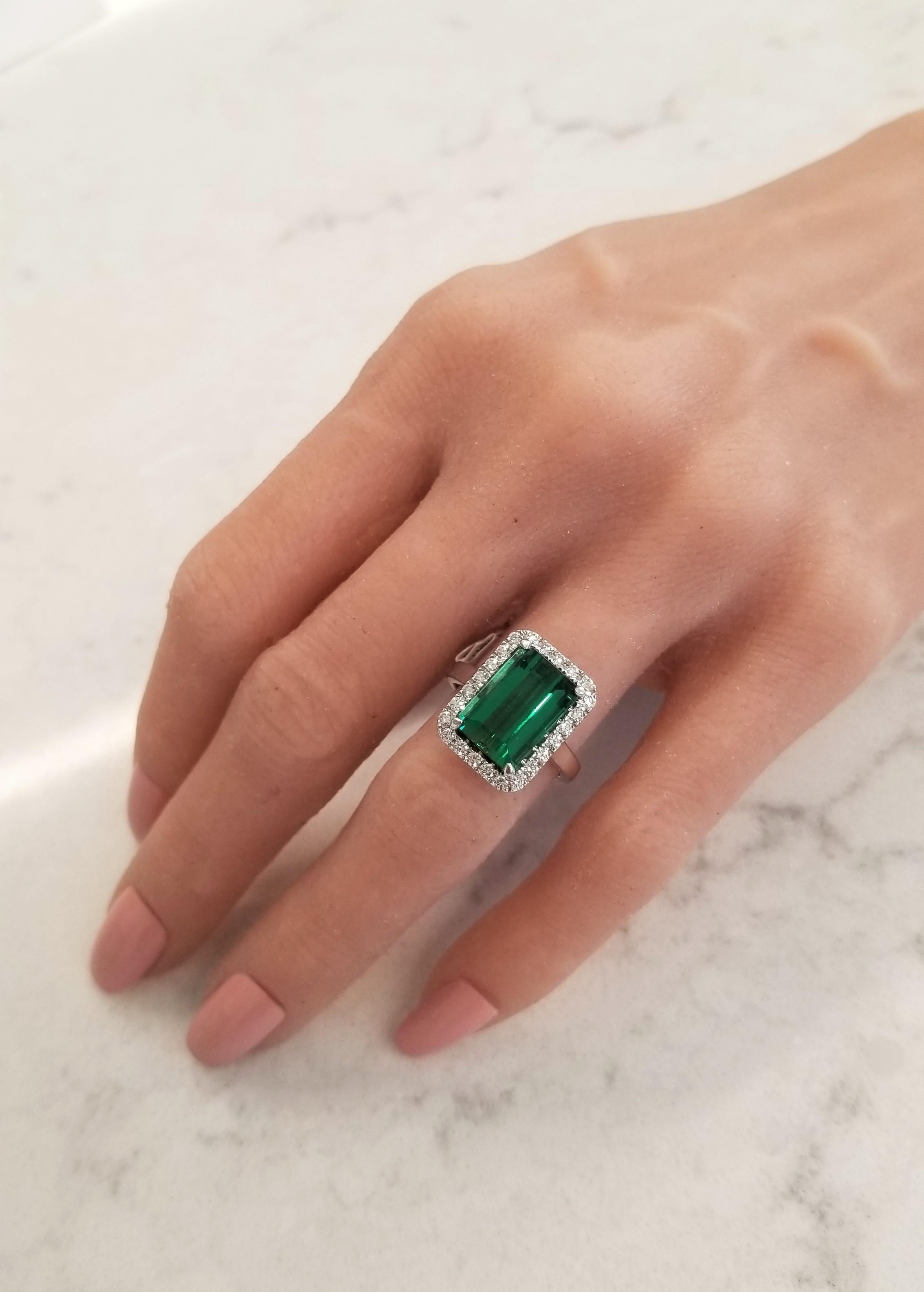6.60 Carat Emerald Cut Green Tourmaline and Diamond Cocktail Ring in 18 Karat 4