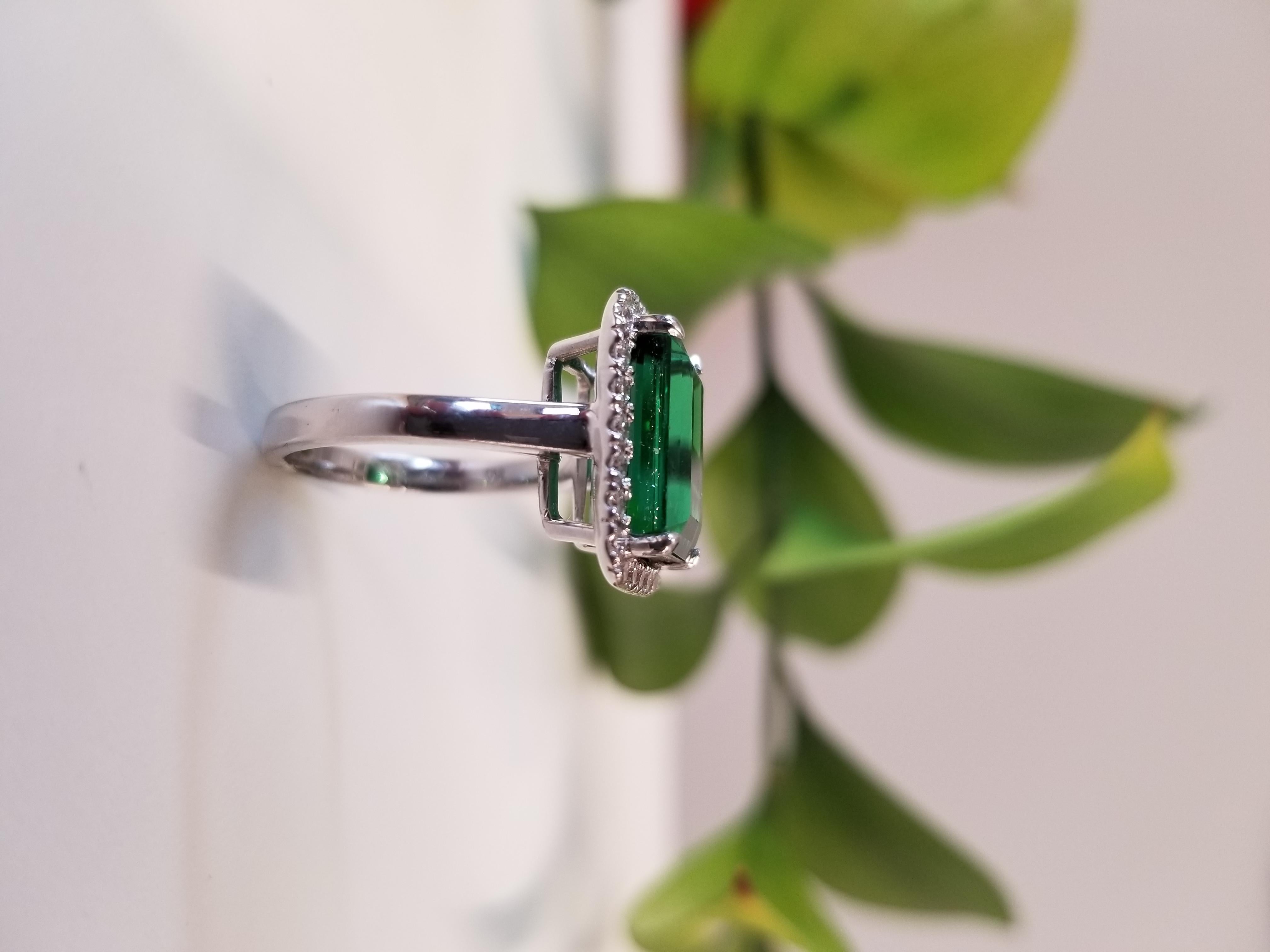 6.60 Carat Emerald Cut Green Tourmaline and Diamond Cocktail Ring in 18 Karat 1
