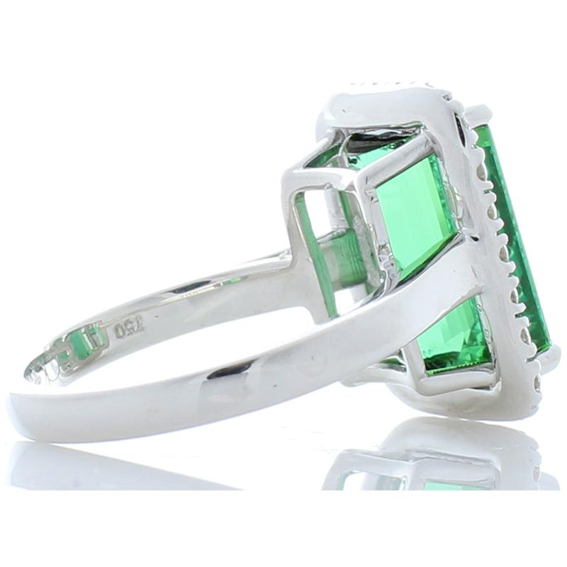 Contemporary 6.60 Carat Emerald Cut Green Tourmaline and Diamond Cocktail Ring in 18 Karat