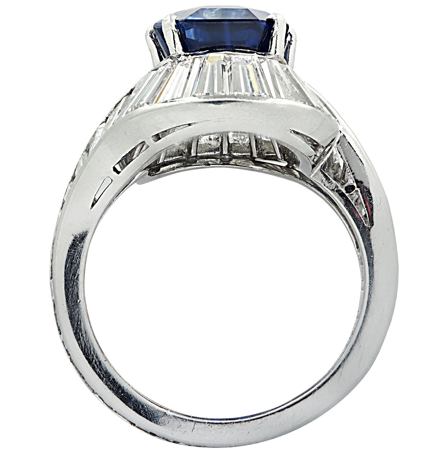 Women's 6.60 Carat Emerald Cut Sapphire and Diamond Cocktail Ring