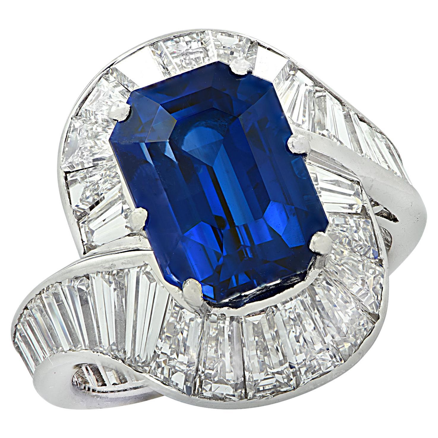 6.60 Carat Emerald Cut Sapphire and Diamond Cocktail Ring