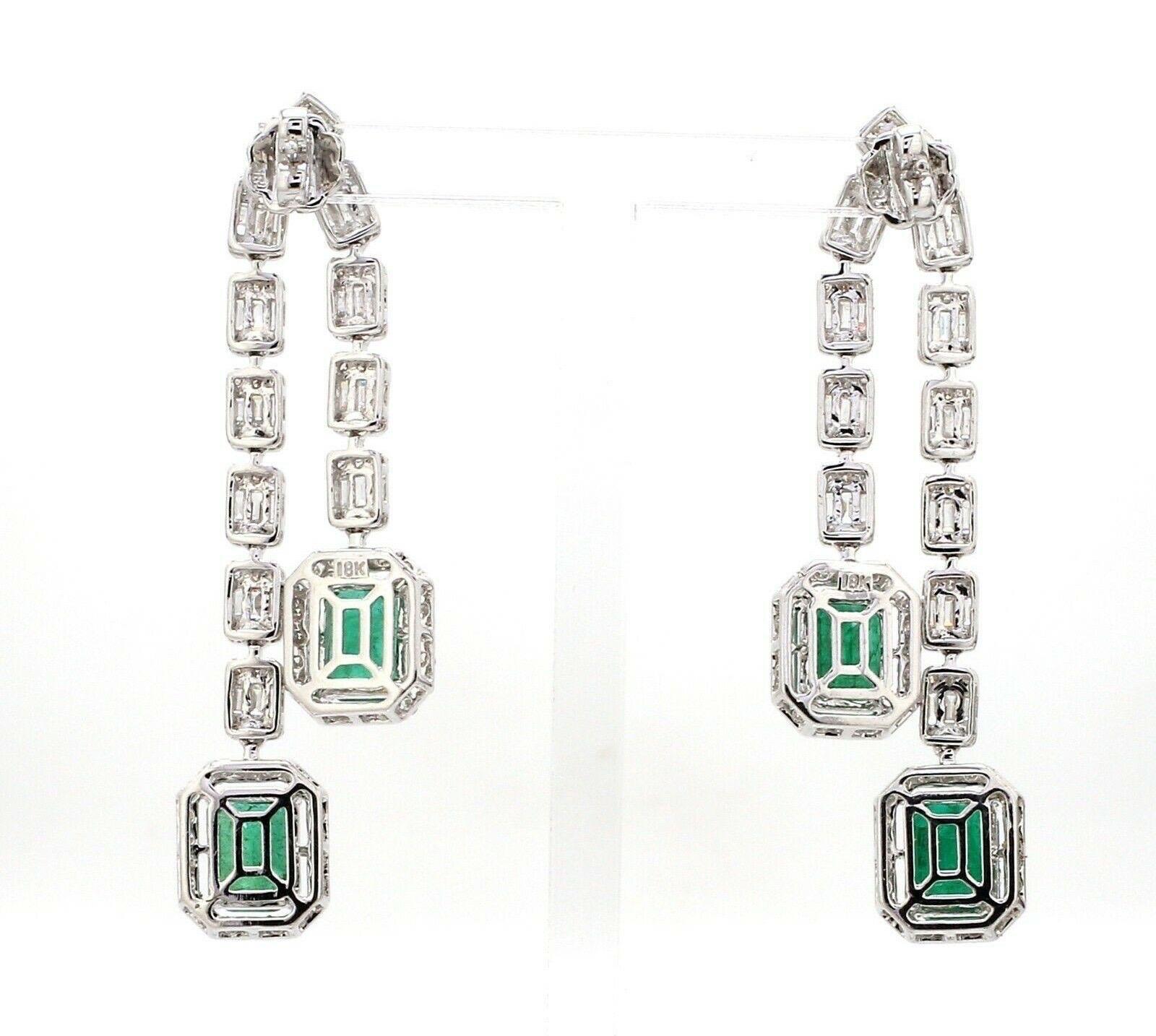 Mixed Cut 6.60 Carat Emerald Diamond 18 Karat Gold Earrings For Sale