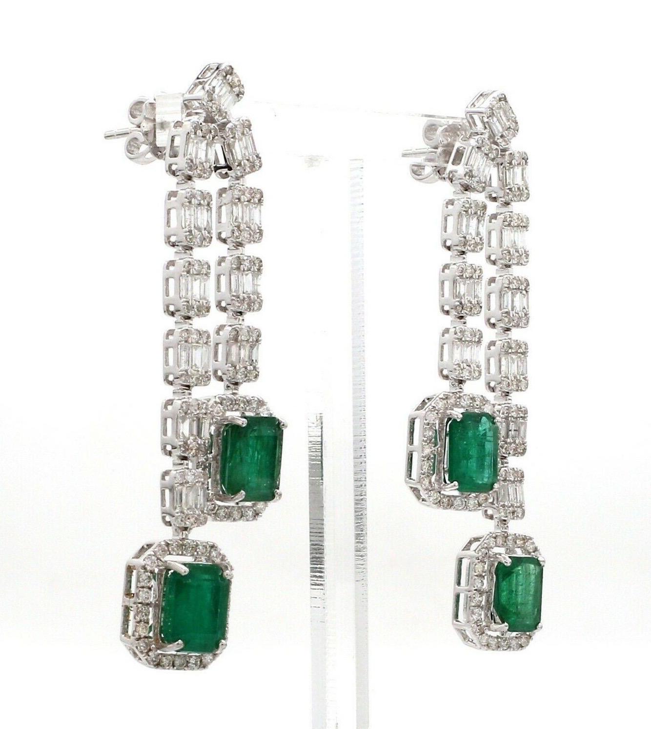 Modern 6.60 Carat Emerald Diamond 18 Karat Gold Earrings For Sale