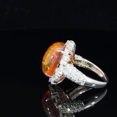 6.60 Carat Mexican Fire Opal and Diamond Platinum Ring