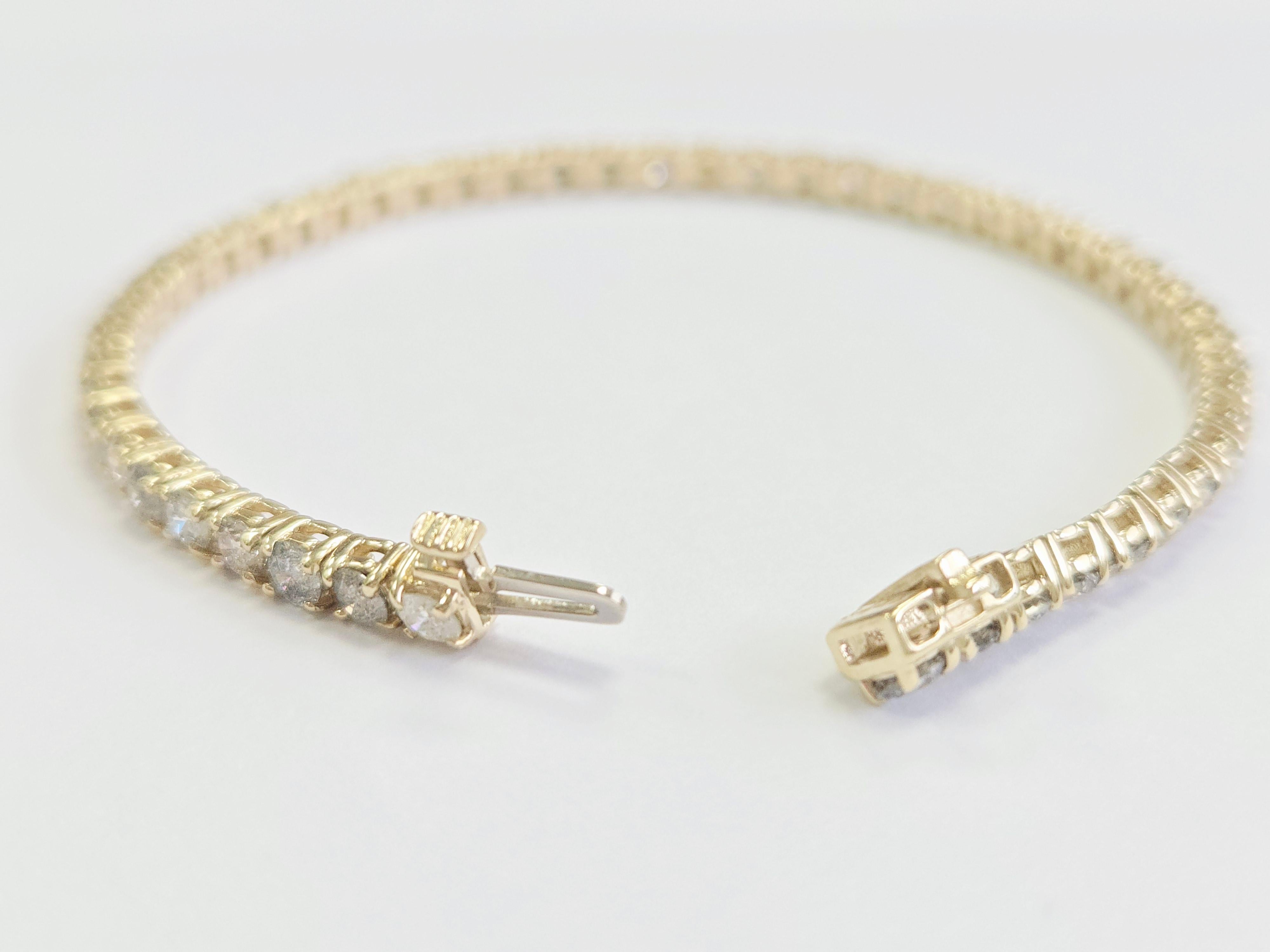 6,60 Karat Naturdiamant-Tennisarmband 14 Karat Gelbgold (Brillantschliff) im Angebot
