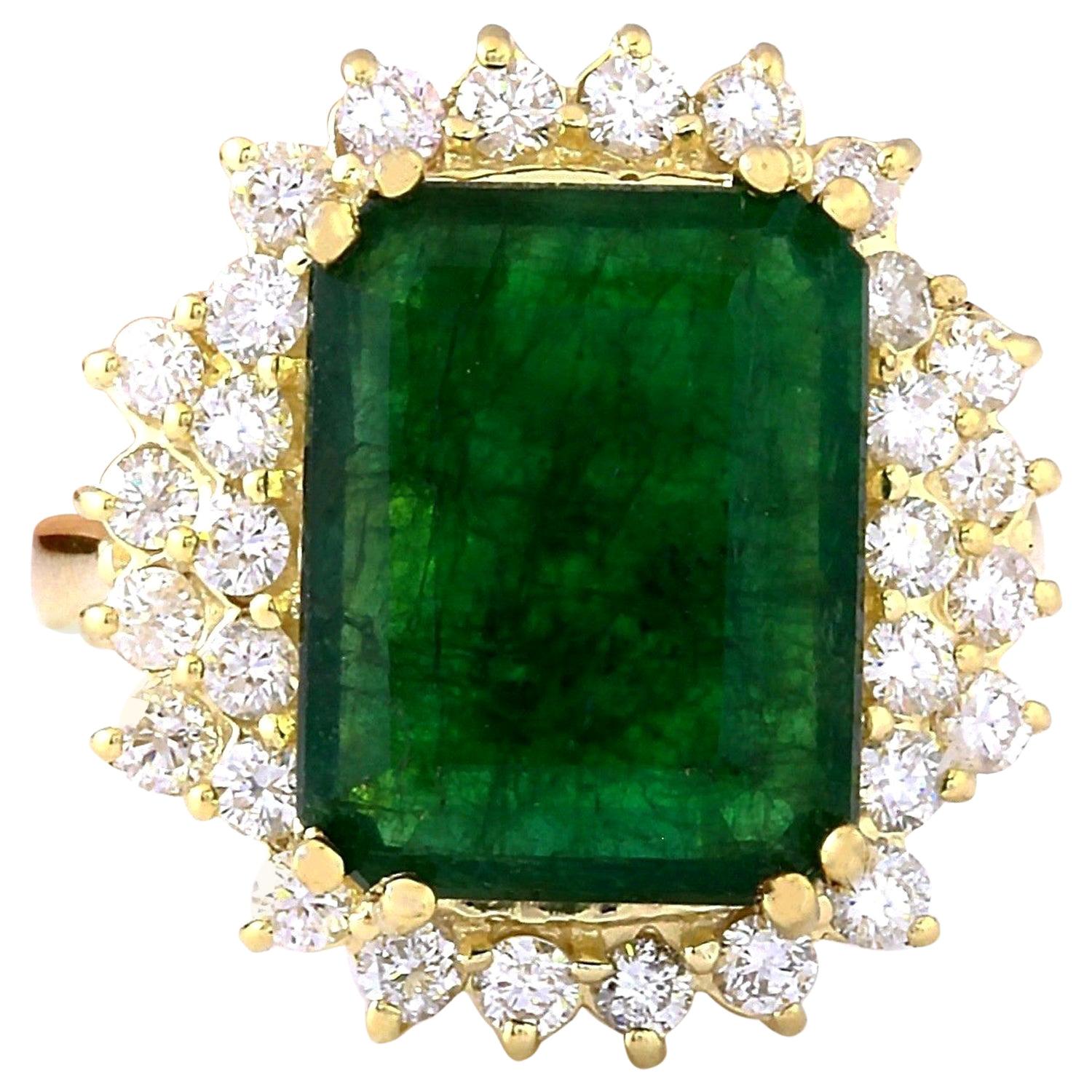 6.60 Carat Natural Emerald 18 Karat Solid Yellow Gold Diamond Ring