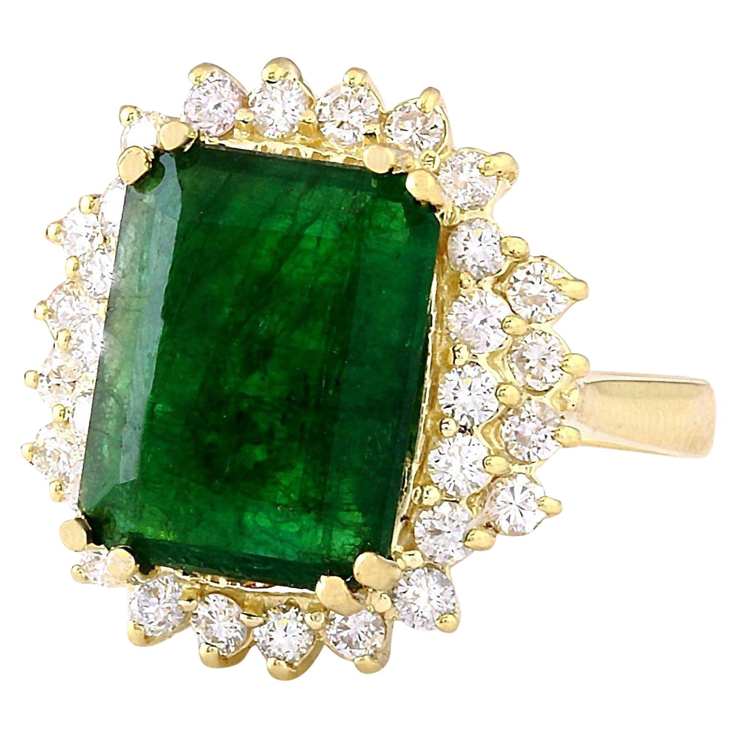 6.60 Carat Natural Emerald 14K Solid Yellow Gold Diamond Ring
 Item Type: Ring
 Item Style: Cocktail
 Material: 14K Yellow Gold
 Mainstone: Emerald
 Stone Color: Green
 Stone Weight: 5.60 Carat
 Stone Shape: Emerald
 Stone Quantity: 1
 Stone