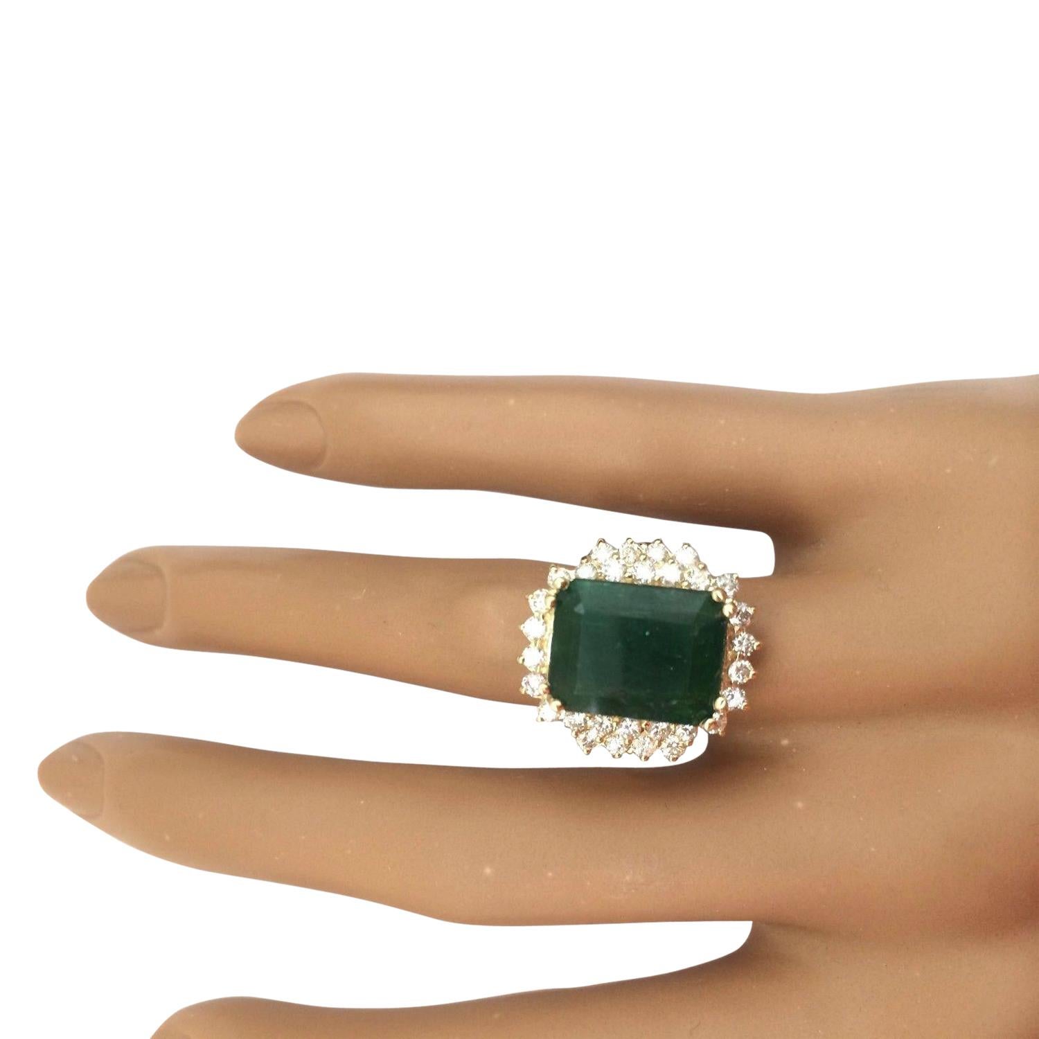 Women's Natural Emerald Diamond Ring In 14 Karat Solid Yellow Gold For Sale
