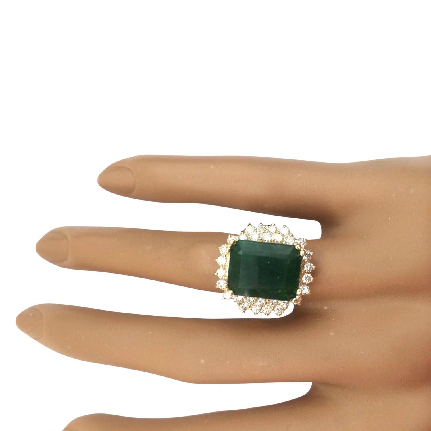 Women's Natural Emerald Diamond Ring In 14 Karat Solid Yellow Gold  For Sale