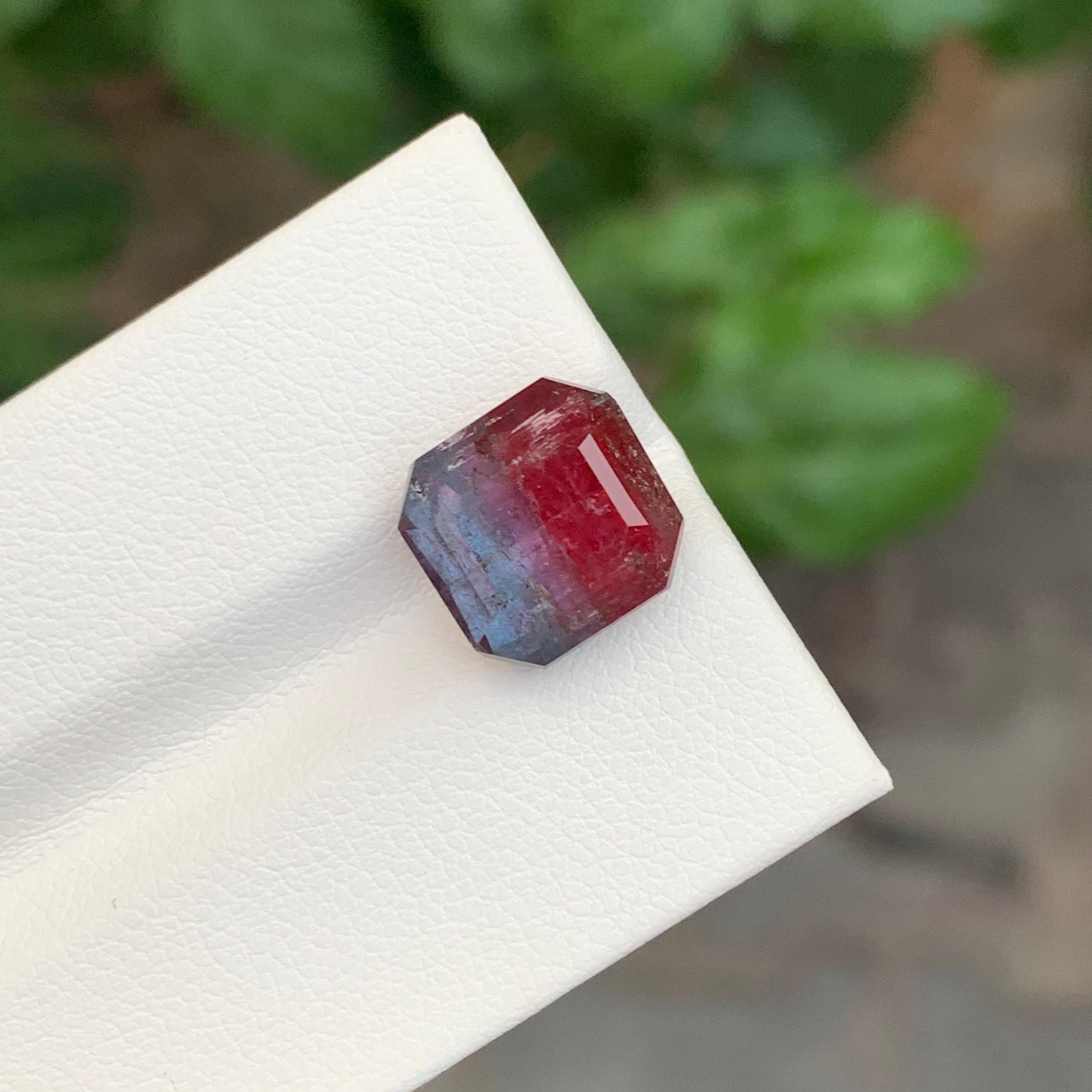 Arts and Crafts 6.60 Carat Natural Loose Bi-Colour Tourmaline Square Shape Gemstone For Sale