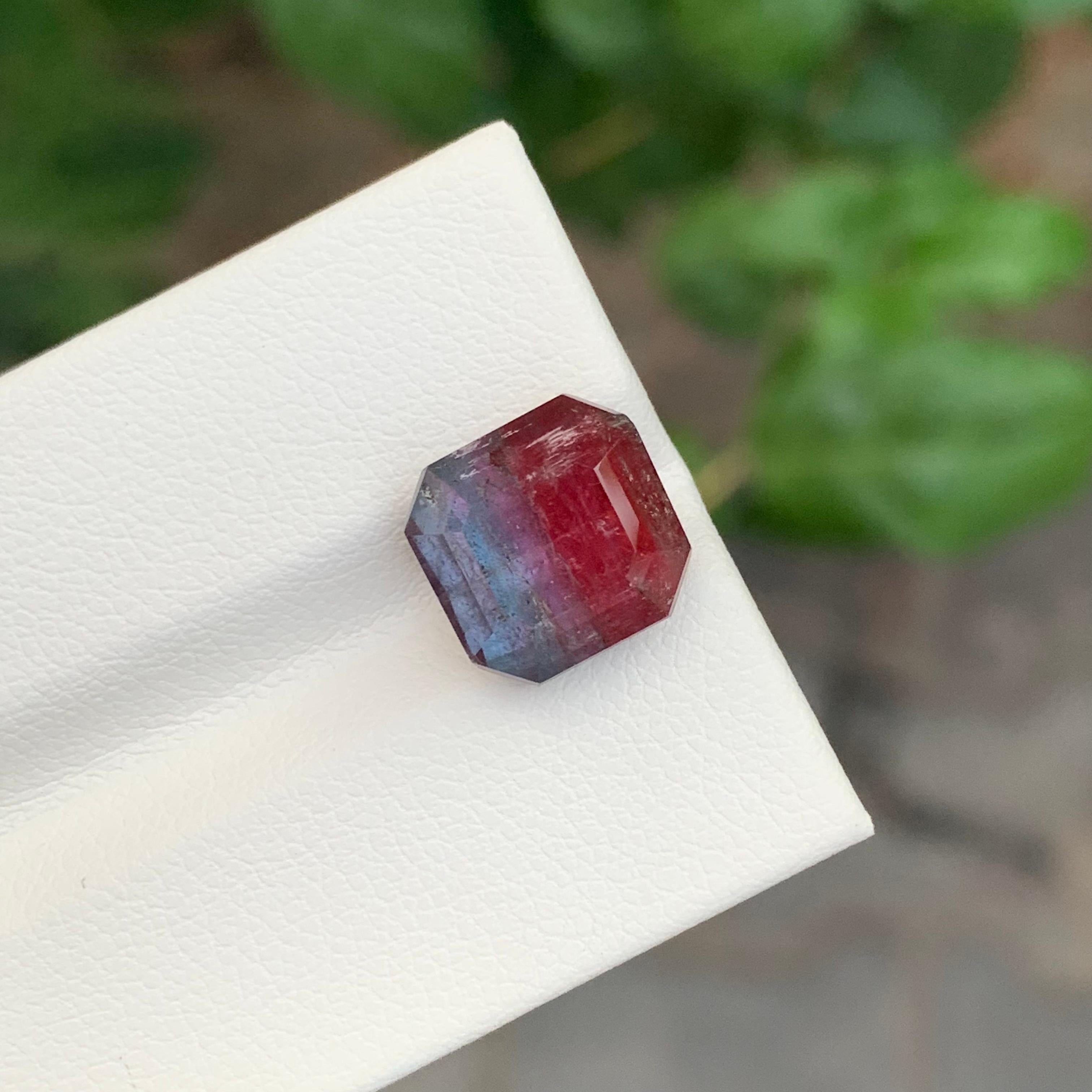 Square Cut 6.60 Carat Natural Loose Bi-Colour Tourmaline Square Shape Gemstone For Sale