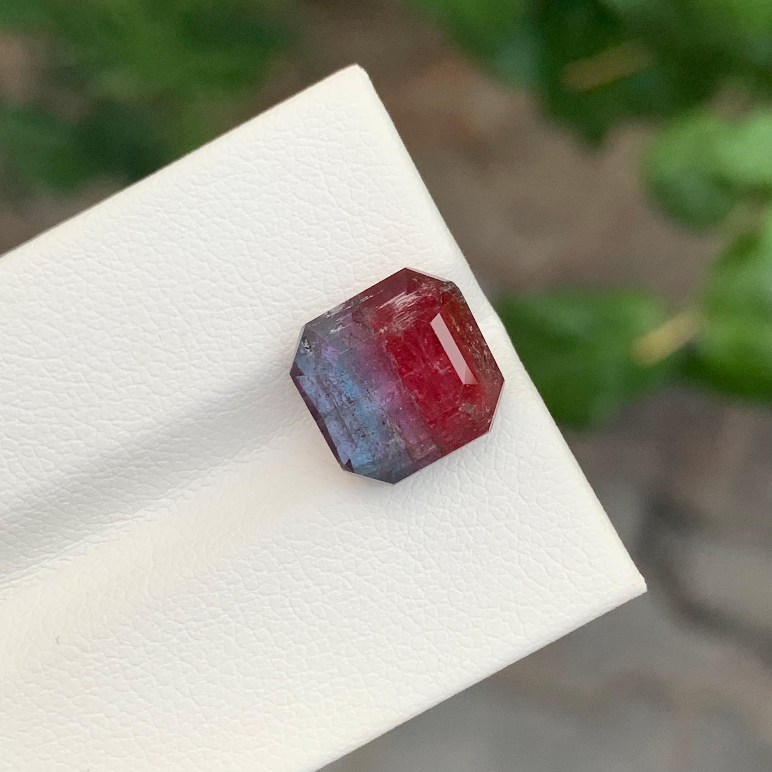 6.60 Carat Natural Loose Bi-Colour Tourmaline Square Shape Gemstone In New Condition For Sale In Peshawar, PK