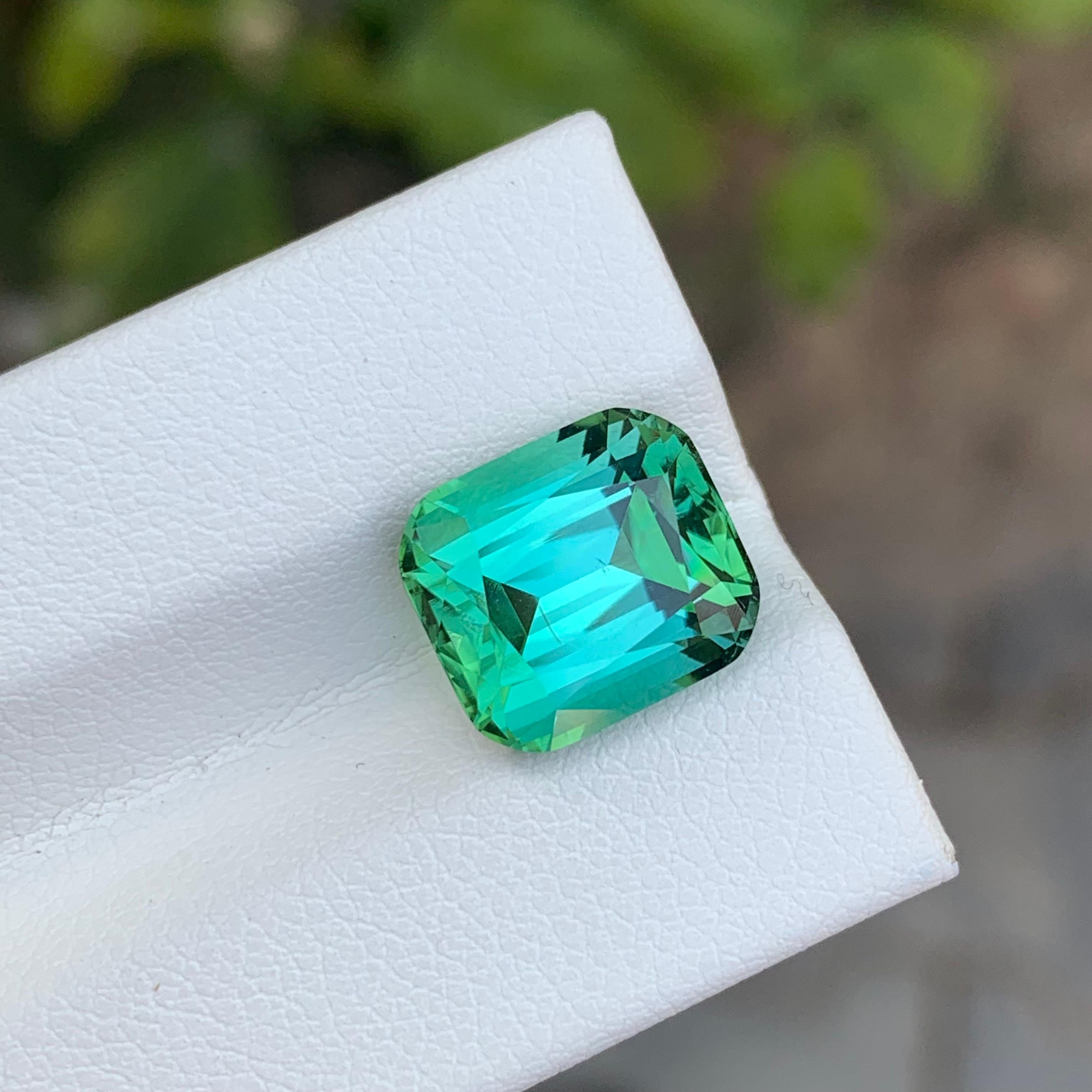Gema natural suelta de turmalina verde menta en forma de cojín de 6.60 quilates en venta 1