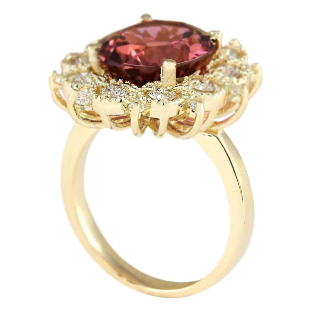 Oval Cut Natural Tourmaline Diamond Ring In 14 Karat Yellow Gold  For Sale