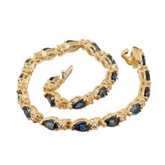 6.60 Carat Pear Sapphire Round Diamond Gold Hinged Link Bracelet