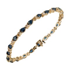 6.60 Carat Pear Sapphire Round Diamond Gold Hinged Link Bracelet