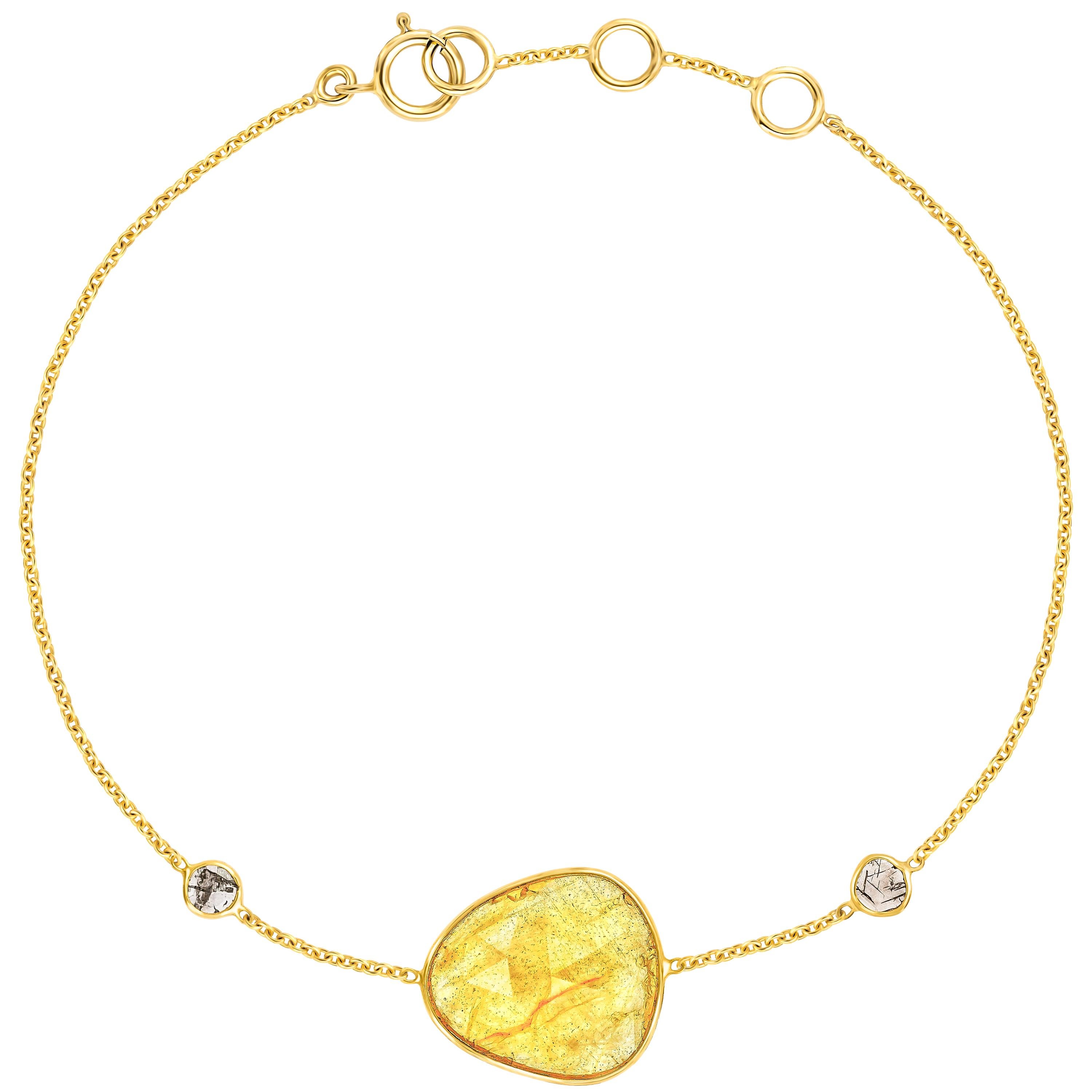 6.60 Carat Rose Cut Sapphire Diamond 18 KT Yellow Gold Artisan Bracelet 