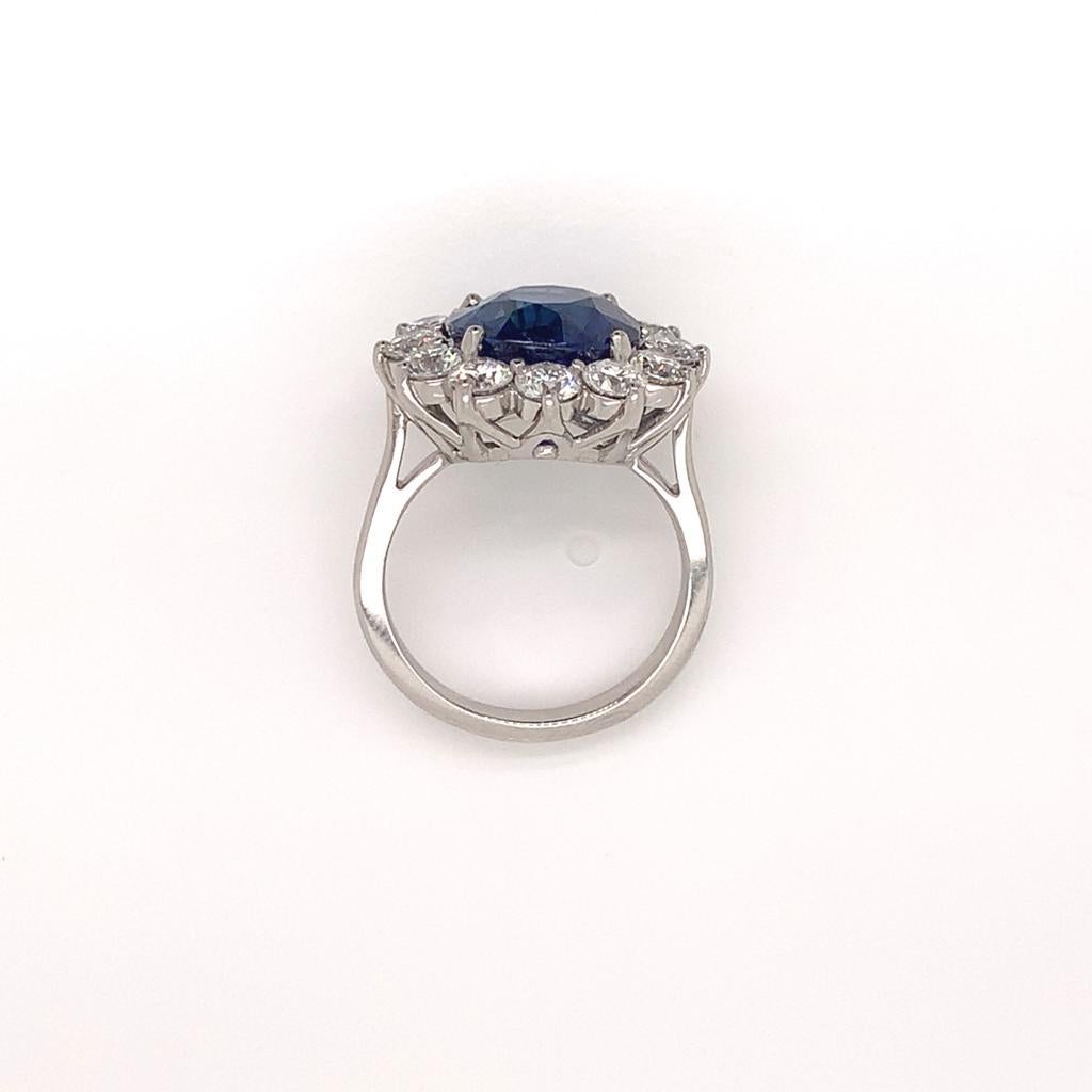 Women's 6.10 Carat Round Brilliant Sapphire and Diamond Cluster Ring in Platinum
