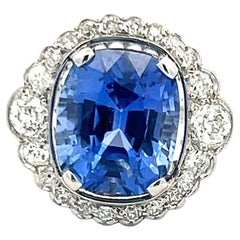 6.60 Carat Sapphire 0.74 Carat Old European Diamond 18K WG Engagement Ring
