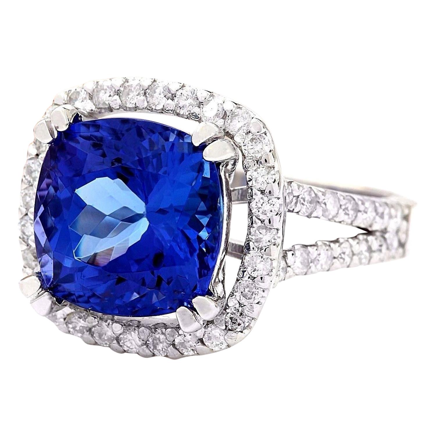 6.60 Carat  Tanzanite 14K Solid White Gold Diamond Ring
Item Type: Ring
Item Style: Cocktail
Material: 14K White Gold
Mainstone: Tanzanite
Stone Color: Blue
Stone Weight: 5.70 Carat
Stone Shape: Cushion
Stone Quantity: 1
Stone Dimensions:
