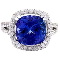 Natural Tanzanite Diamond Ring In 14 Karat Solid White Gold