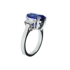 6.60 Carat Tanzanite Cushion and Diamond Platinum Ring Estate Fine Jewelry