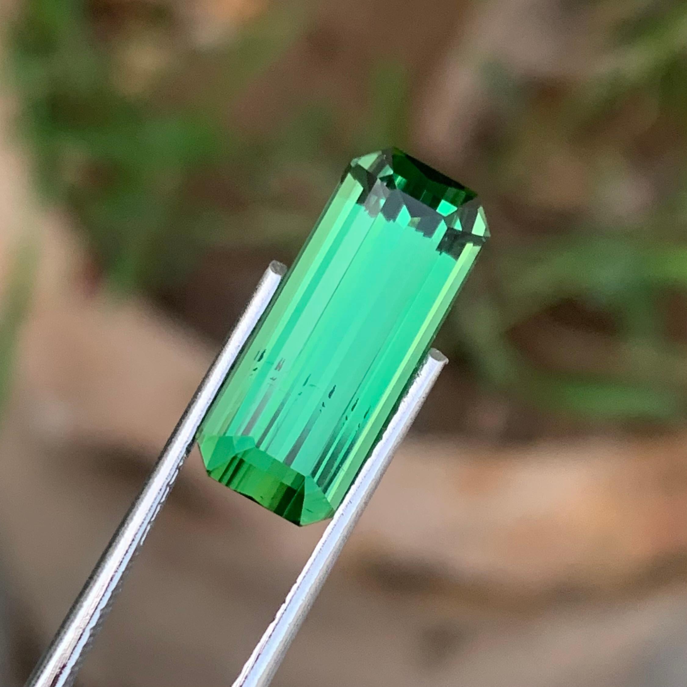 Emerald Cut 6.60 Carat Verde Vivace Luminous Charm Bright Green Tourmaline Afghan Mine For Sale