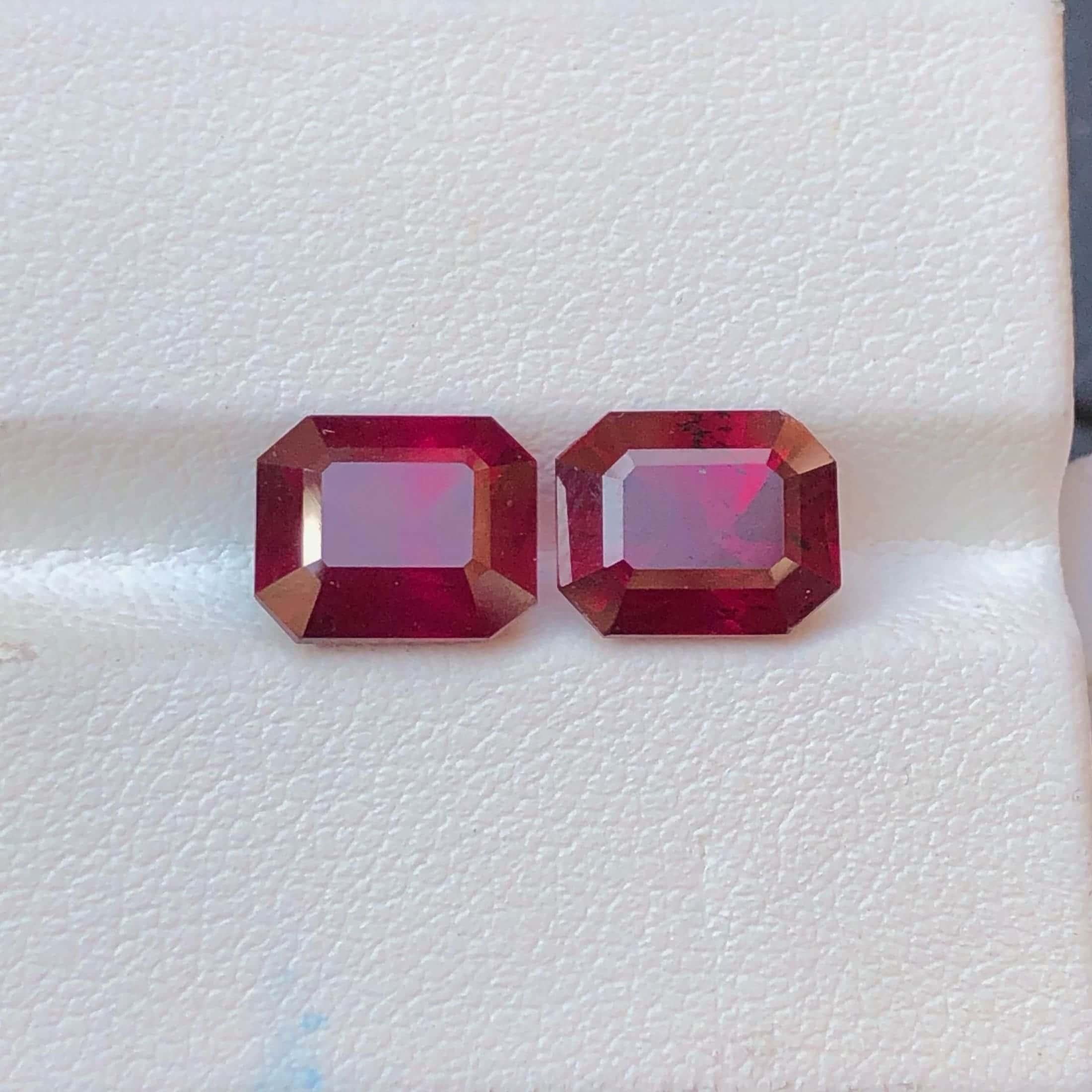 Emerald Cut 6.60 Carats Elegantly Simple Cherry Red Garnet Pair Natural Gemstone from Africa For Sale