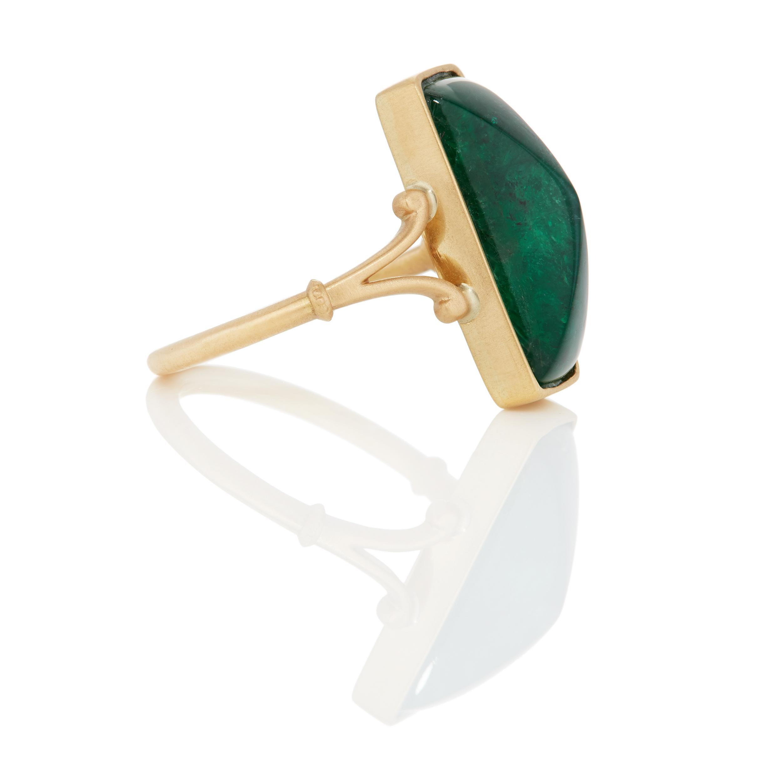 Overall Description:

Sugarloaf Cabochon Emerald
     •6.60 Carats Zambian
     •17 x 7.7 x 6.6 mm

Ring Size: 6.5

Measurements

Finger: 17.9 mm
Length: 24.5 mm 
Width: 19.7 mm

Weight: 5.2 grams