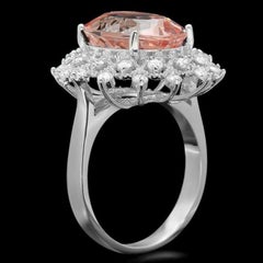 6.60 Carats Natural Morganite and Diamond 14k Solid White Gold Ring