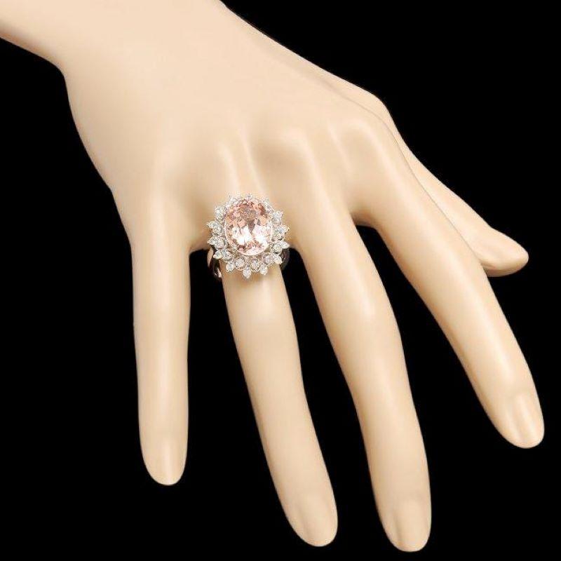 6.60 Carats Natural Morganite and Diamond 14k Solid White Gold Ring In New Condition For Sale In Los Angeles, CA