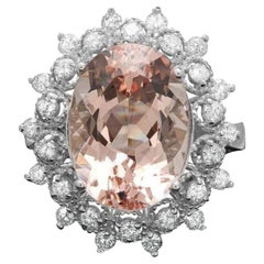 Bague en or blanc massif 14 carats avec diamants et morganite naturelle de 6,60 carats