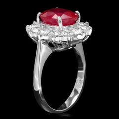 6.60 Carats Natural Red Ruby and Diamond 14K Solid White Gold Ring