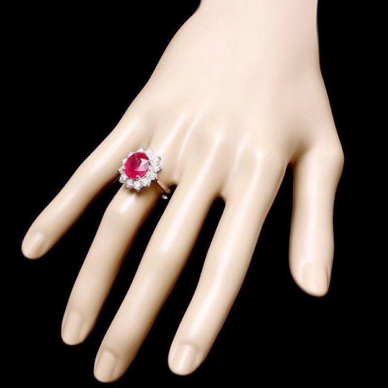 6.60 Carats Natural Red Ruby and Diamond 14K Solid White Gold Ring In New Condition For Sale In Los Angeles, CA