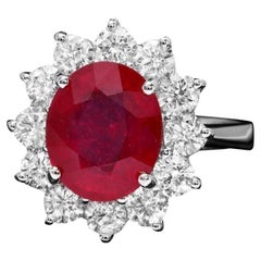 6.60 Carats Natural Red Ruby and Diamond 14K Solid White Gold Ring