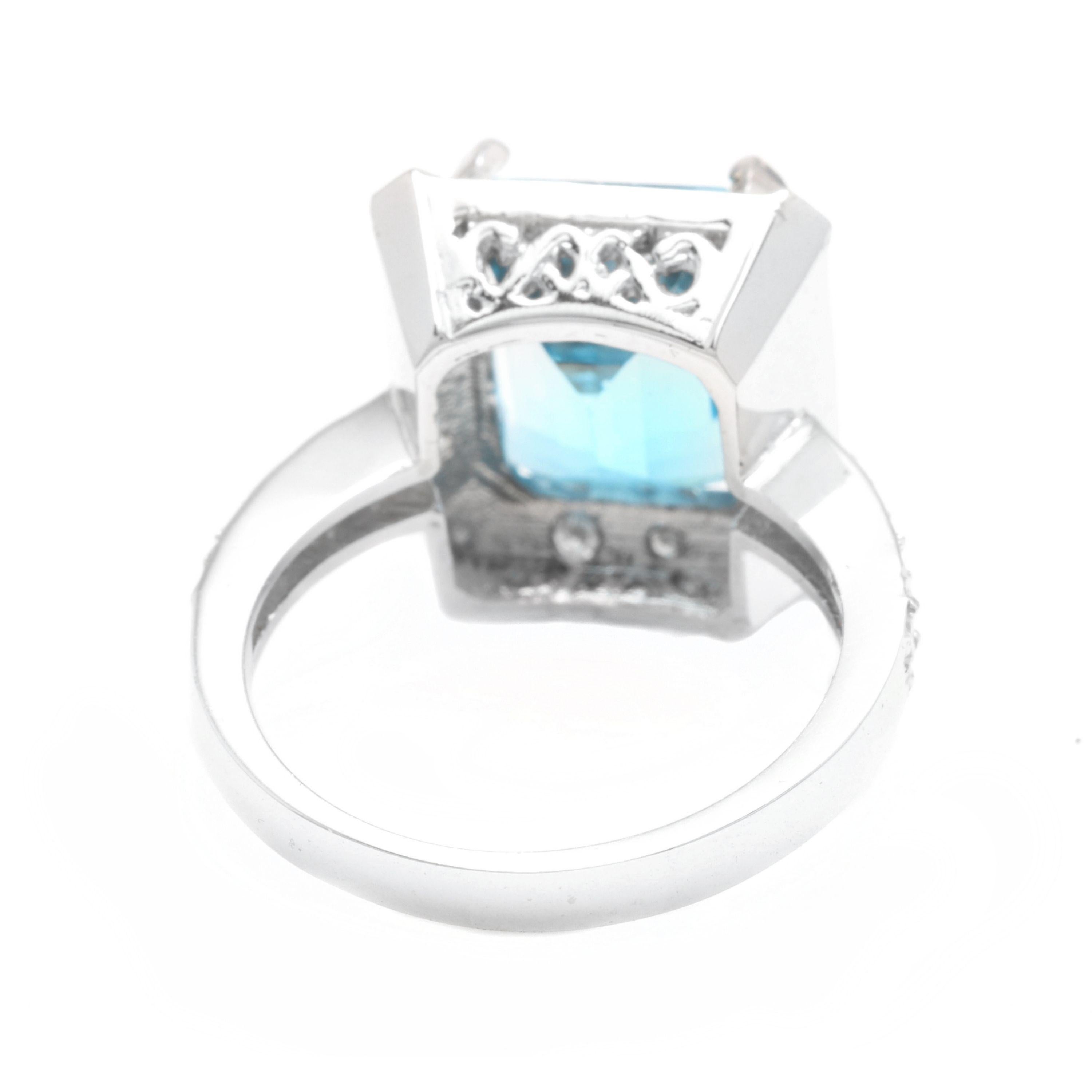 6.60 Carat Natural Swiss Blue Topaz and Diamond 14 Karat Solid White Gold Ring In New Condition For Sale In Los Angeles, CA