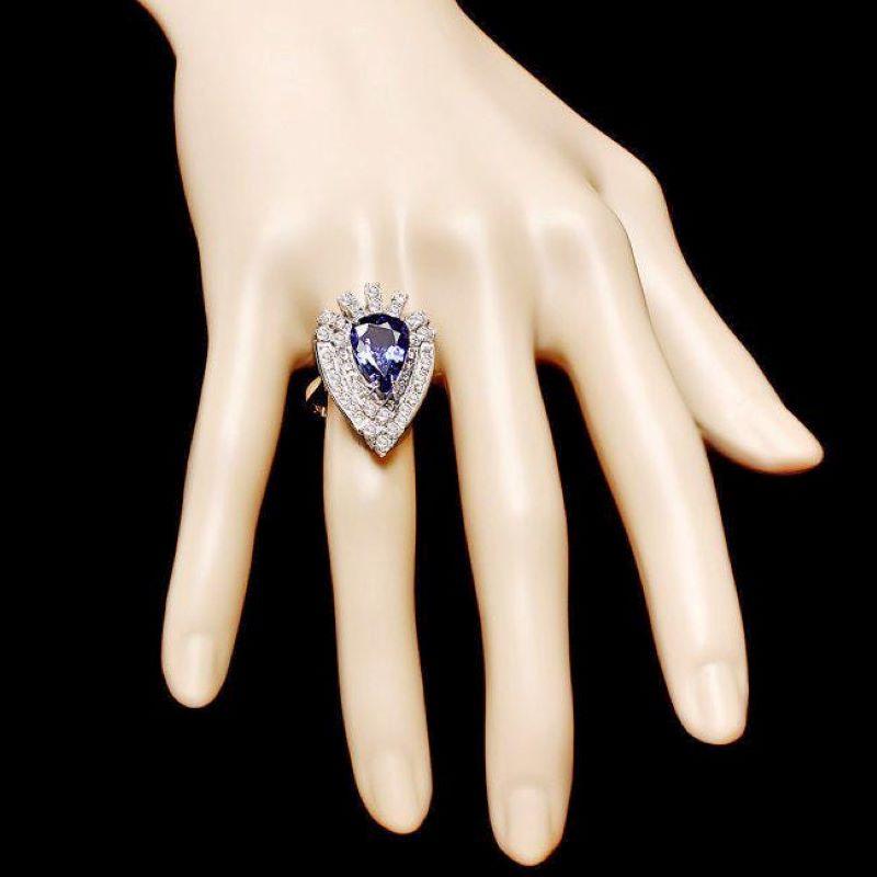 6.60 Carats Natural Tanzanite and Diamond 14K Solid White Gold Ring In New Condition For Sale In Los Angeles, CA