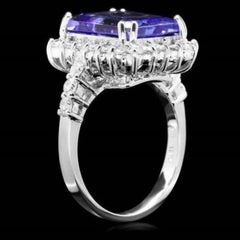6,60 Karat natürlicher, sehr schön aussehender Tansanit und Diamant 14K massives Weißgold