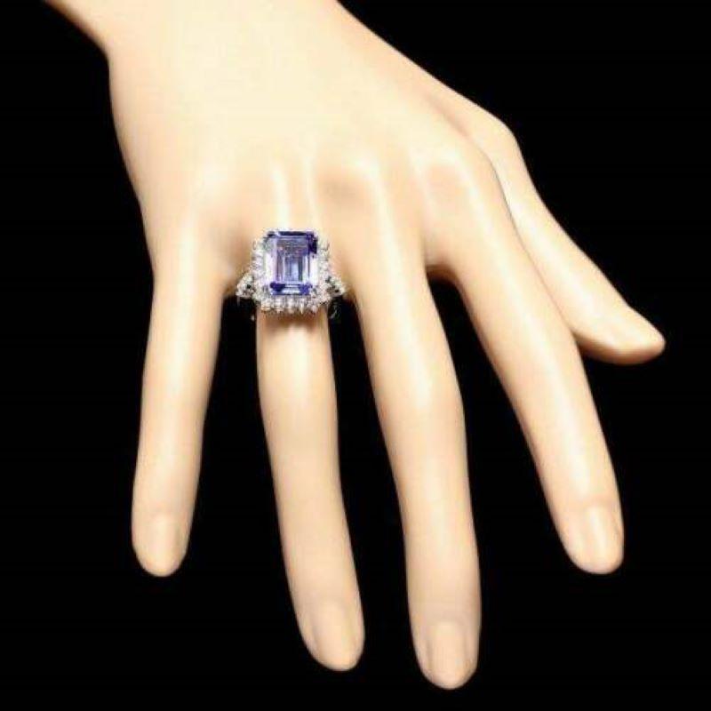 Rose Cut 6.60 Carat Natural Very Nice Looking Tanzanite and Diamond 14K Solid White Gold For Sale