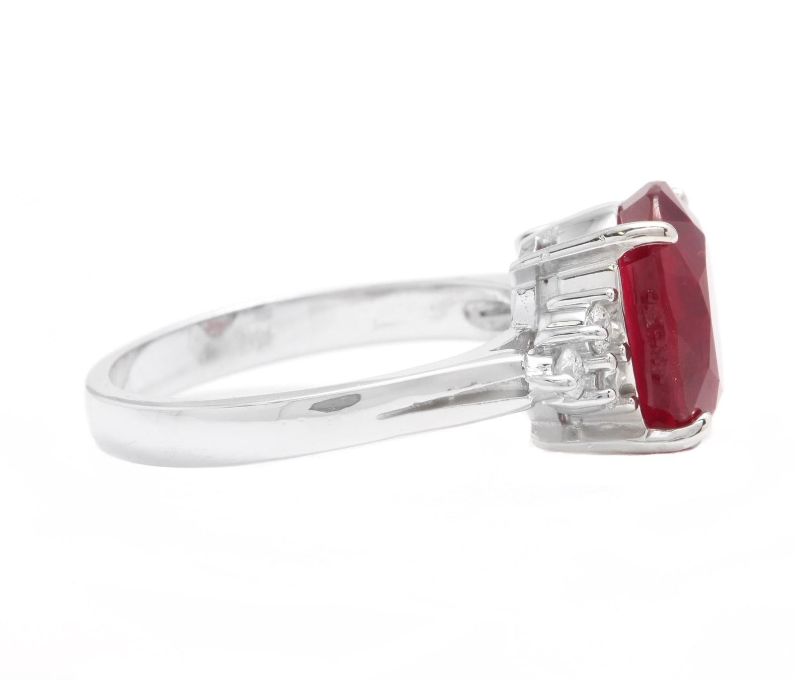 Mixed Cut 6.60 Carats Red Ruby and Diamond 14k Solid White Gold Ring For Sale