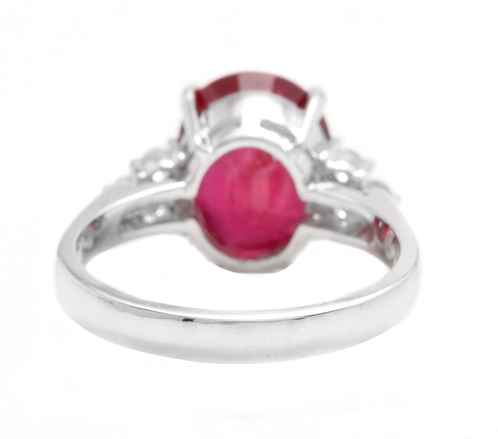 6.60 Carats Red Ruby and Diamond 14k Solid White Gold Ring In New Condition For Sale In Los Angeles, CA